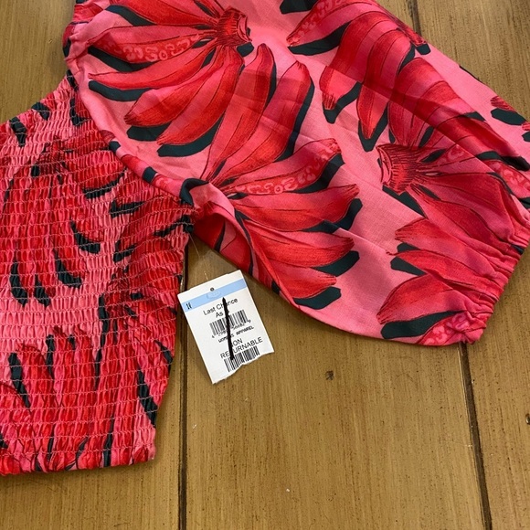 Women’s Pink Tropical Banana Print Smocked Crop Top HT360 Summer Resort wear XL - Picture 2 of 11